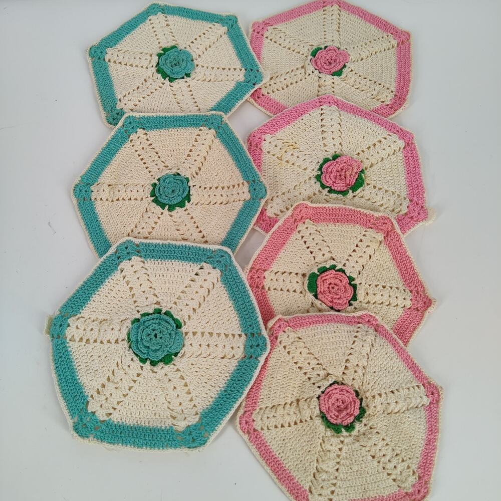 7X VTG Handmade Crochet Pot Holders Trivets Hot Pads Boho Grannycore Set of 7